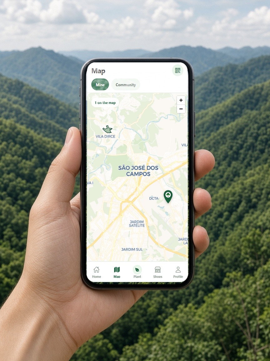 Ponto no mapa sobre a paisagem do plantio